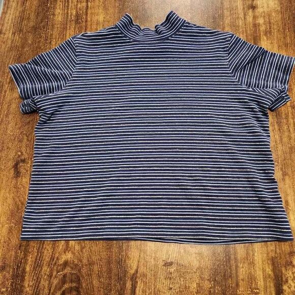 Horizontal striped mock neck top - Picture 1 of 5